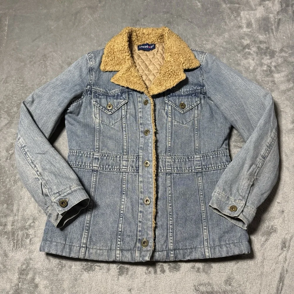 VTG Y2K Limited Too Womens‎ Denim Faux Fur Collared Jacket Size S 18.5x23 Indie